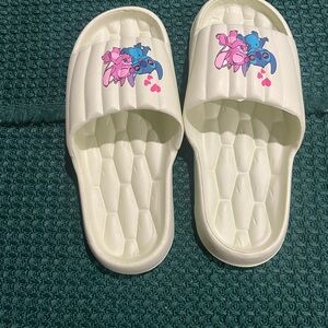 Woman Cream Slide Sandals with Cartoon Design